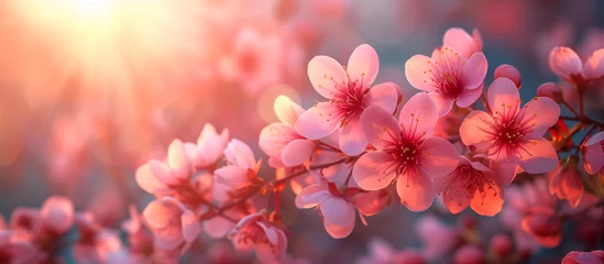 Foto op Aluminium Cherry blossom tree flowers close up. Spring floral banner. Springtime easter theme. © elenabdesign