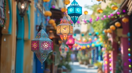Eid decorations adorning homes and streets, creating a festive atmosphere to celebrate the end of...