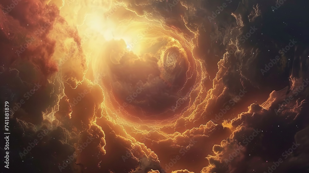 Wall mural mysterious portal surrounded by swirling clouds and shimmering light, hinting at the possibility of 