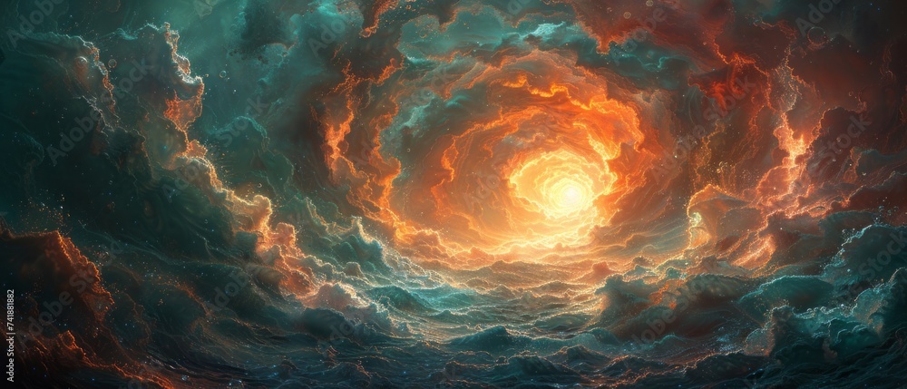Wall mural mysterious portal surrounded by swirling clouds and shimmering light, hinting at the possibility of 