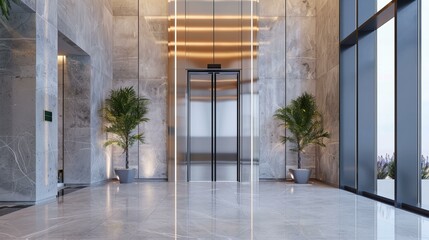 modern elevator in a glass and metal office building or luxury apartment