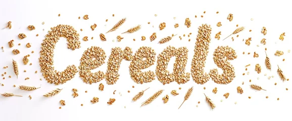 Keuken spatwand met foto Cereals text made of cereals, healthy food concept © Nikodem