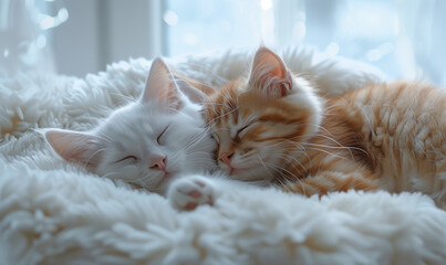 Obraz premium Two Orange Tabby Kittens Sleeping Peacefully on Soft Blanket 