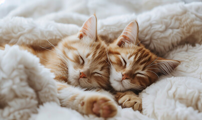 Two Orange Tabby Kittens Sleeping Peacefully on Soft Blanket
