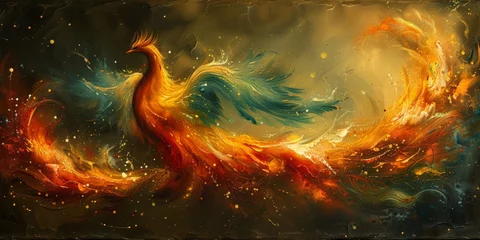 Schilderijen op glas Great Chinese paint wall of Phoenix art paint. Chinese wall paper. © Mix and Match Studio