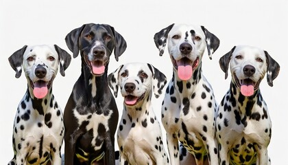 happy dalmatian dog collection portrait sitting standing isolated on a white background as transparent png animal bundle - obrazy, fototapety, plakaty