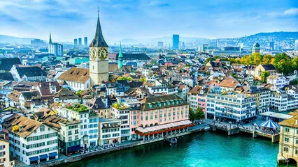 Poster Im Rahmen city, architecture, town, europe, panorama, view, building, tower, river, cityscape, travel, church, skyline, old, sky, landmark, water, street, stockholm, cathedral, urban, tourism, landscape, zurich © syed