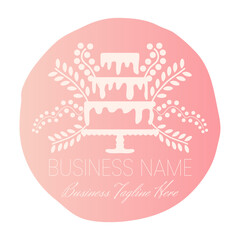 Bakery and Cake Round Badge Logo Design in Pastel Pink Color