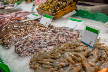 Fresh seafood in the spanish market