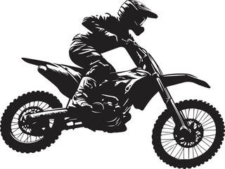 Realistic silhouette of a motocross rider, man is doing a trick, isolated on white background. Enduro motorbike sport transport. Vector illustration