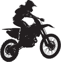 Realistic silhouette of a motocross rider, man is doing a trick, isolated on white background. Enduro motorbike sport transport. Vector illustration