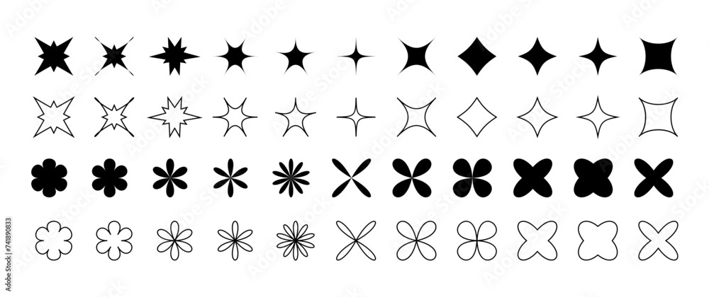 Aufkleber retro futuristic sparkle shapes collection. y2k star shapes. abstract cool shine effect sign vector 