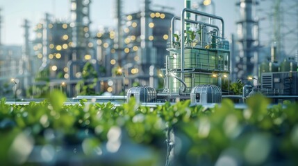 Biomass facility complex with biomass boilers, bioenergy crops, sustainable forestry practices, renewable biomass energy, eco-friendly biofuel production, sustainable biomass. Generative ai