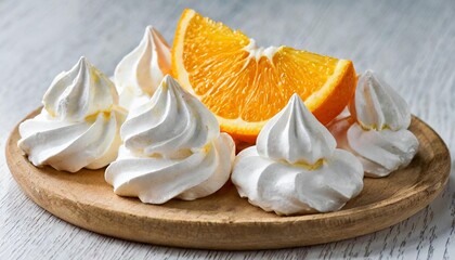 Obraz na płótnie Canvas meringue with orange slice in white background