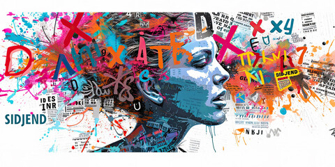 Womans Face Covered in Graffiti Collage.