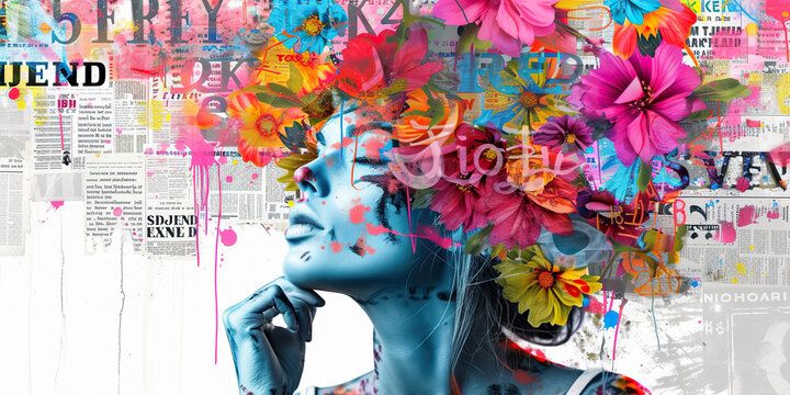 Woman With Colorful Flowers on Her Head. 