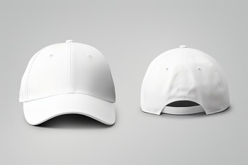 Blank White Baseball Caps Front and Back View, White Baseball Hats Isolated on grey Background, Unisex White Caps Isolated for Fashion Mockups,Mockup of White Cap, white baseball cap, easy to cut out