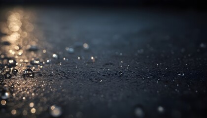 Raindrops falling on dark background macro