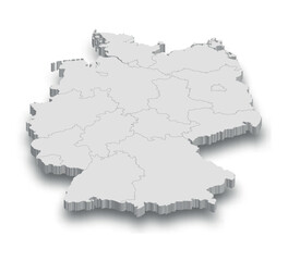 3d Germany white map with regions isolated