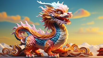 Fototapeta premium Cute and Colorful Chinese Dragon