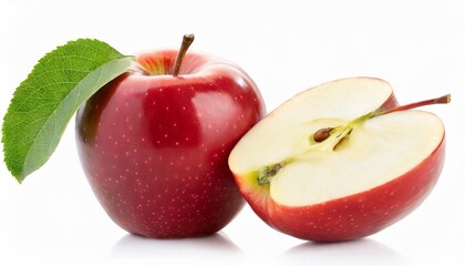 red apple with leaf and slice