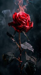 Artistic Dark Red Rose in Flames