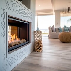 Modern Living Room with White Fireplace and Furniture
