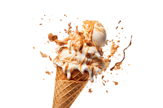Delicious ice cream explosion isolated on transparent or white background, png