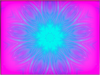 Abstract, Ocean, Bright Blue Design, with Multiple Tendrils, set against Pink, within a Border