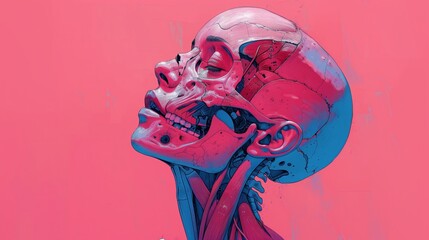 drawing of the structure of a human skull in bright colors. Generative AI