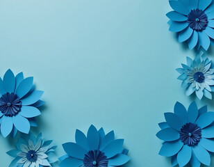 Elegant Azure Blooms: Artistic Paper Flower Arrangement on Pastel Blue Background