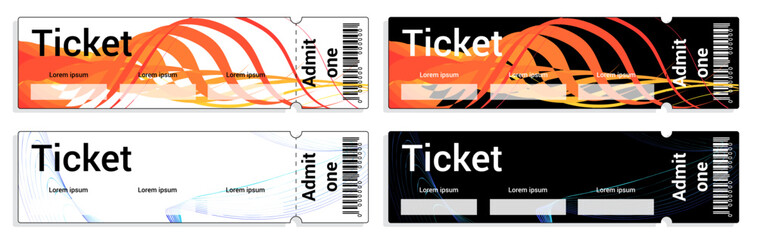 Ticket templates in two colors with abstract elements. Tickets for events. Entry tickets. Coupons. - obrazy, fototapety, plakaty