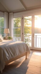 Bedroom with a view of lake or river
