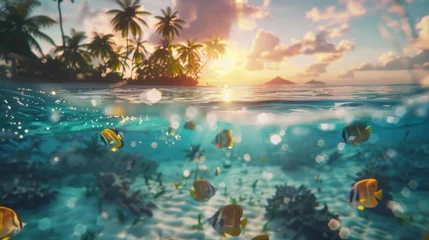 Deurstickers A group of tropical fish swimming in the ocean © Maria Starus