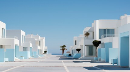 White and blue modern architecture on a sunny day.