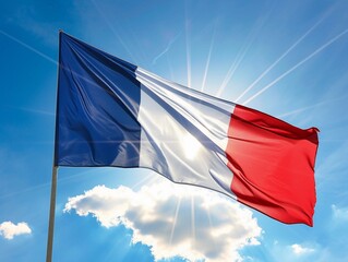 French National Flag Against Blue Sky
