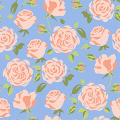 Vector Seamless Floral Pattern with Roses in Pastel Colors