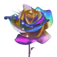Celestial Blooms: A Visionary Purple and Blue Rose Illuminated by Starlight. Generative AI.