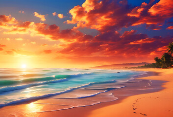 Fototapeta na wymiar a colorful evening sunset at the beach.
