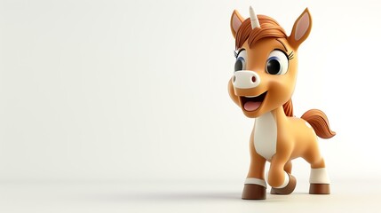 A charming 3D illustration of a cute centaur with a delightful smile, depicted on a clean white background. Perfect for adding a touch of whimsy to your designs or projects.