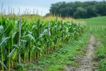 Foto op Plexiglas fence of corn crops grown in the field © Jorge Ferreiro