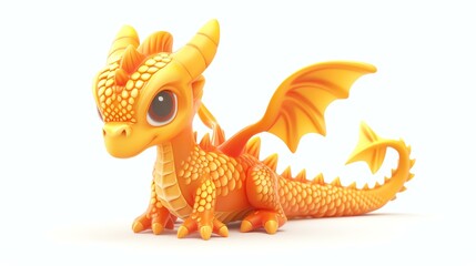 A charming 3D render of an adorable dragon, showcasing its colorful scales, friendly expression, and endearing personality against a clean white background. Ideal for adding a touch of whims