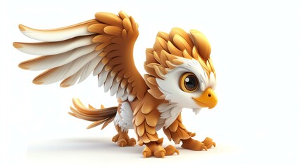 A charming 3D griffin, with adorable features and vibrant colors, captured on a pristine white background. Perfect for adding an element of cuteness and fantasy to any project.