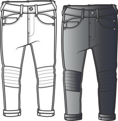 PANTS DESIGN template for young boys, technical drawing, flat sketch. Children's clothing design. FASHION Trousers, garment vector illustration. Pants for kids.