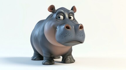 A delightful 3D rendering of a cute hippo, perfectly crafted with adorable details, displayed on a clean white background. Ideal for children's books, greeting cards, and websites seeking an