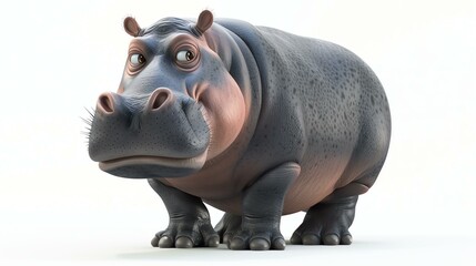 A charming 3D hippo with an irresistibly cute expression, rendered on a clean white background. Perfect for adding a touch of whimsy to any project.