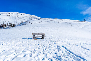 Winter landscape with snow covered Dolomites in Kronplatz, Italy