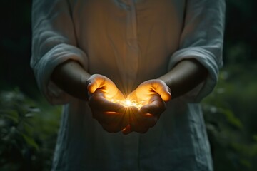 beautiful light in woman hands,magic