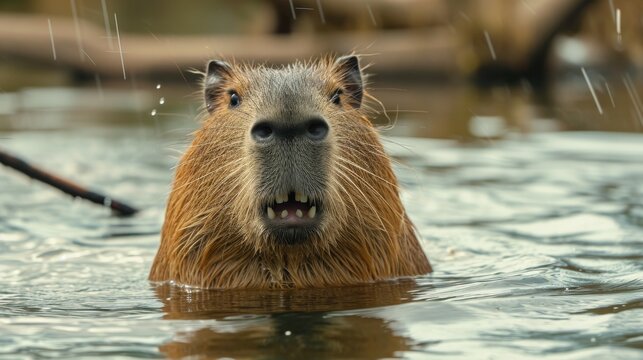 Capybara (Hydrochoerus hydrochaeris) swimming in water