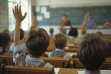 students raises her hand to respond in class